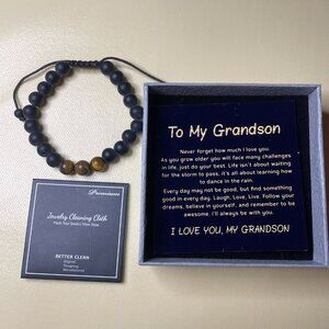 "To My Grandson" Natural Stone Bracelet Gift Set - Tiger's Eye & Matte Onyx Bead